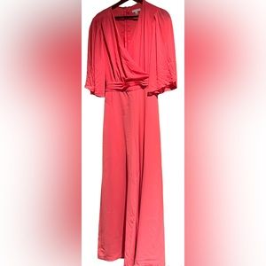 New York & Company Chiffon Wrap Jumpsuit Size L Pink